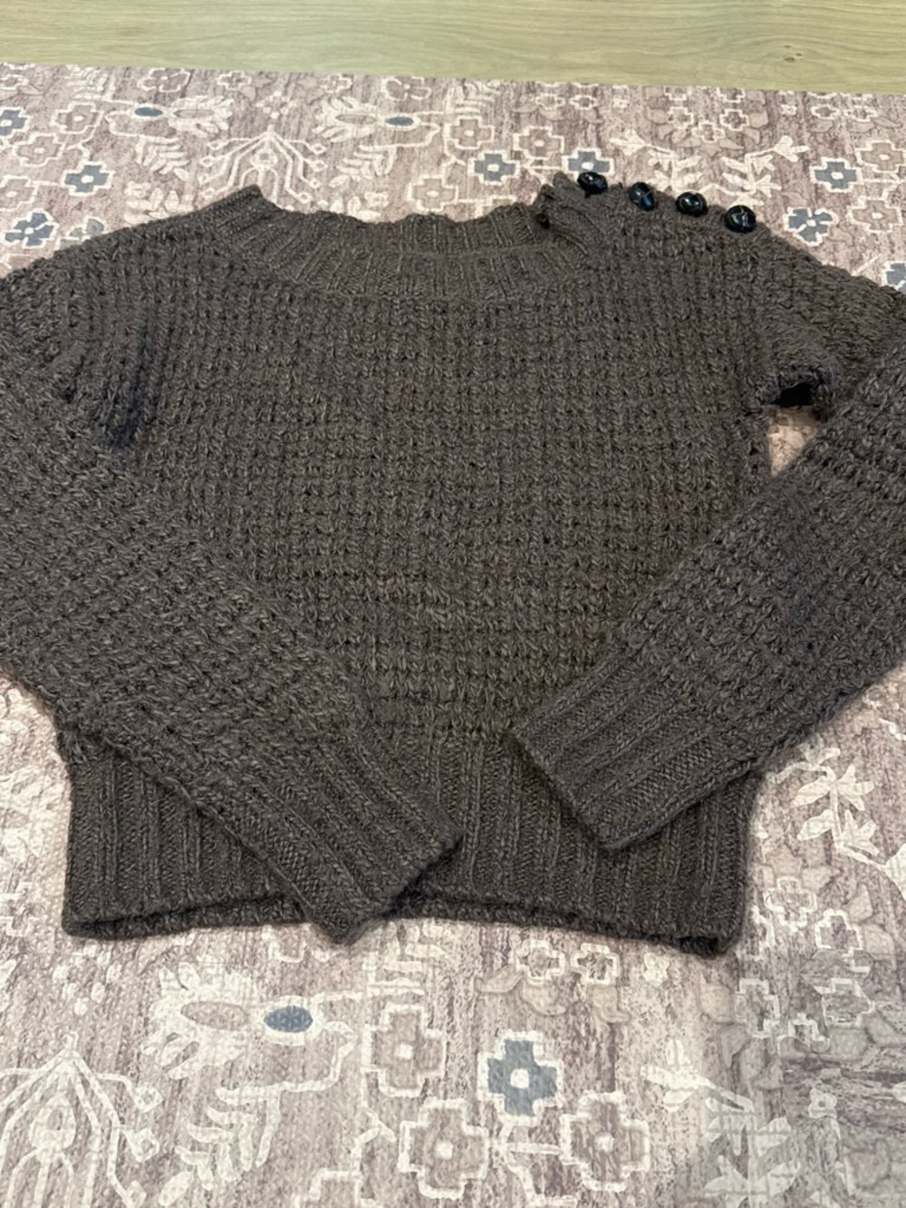 Classic Chunky Knit Button-Shoulder Sweater - Dark Brown